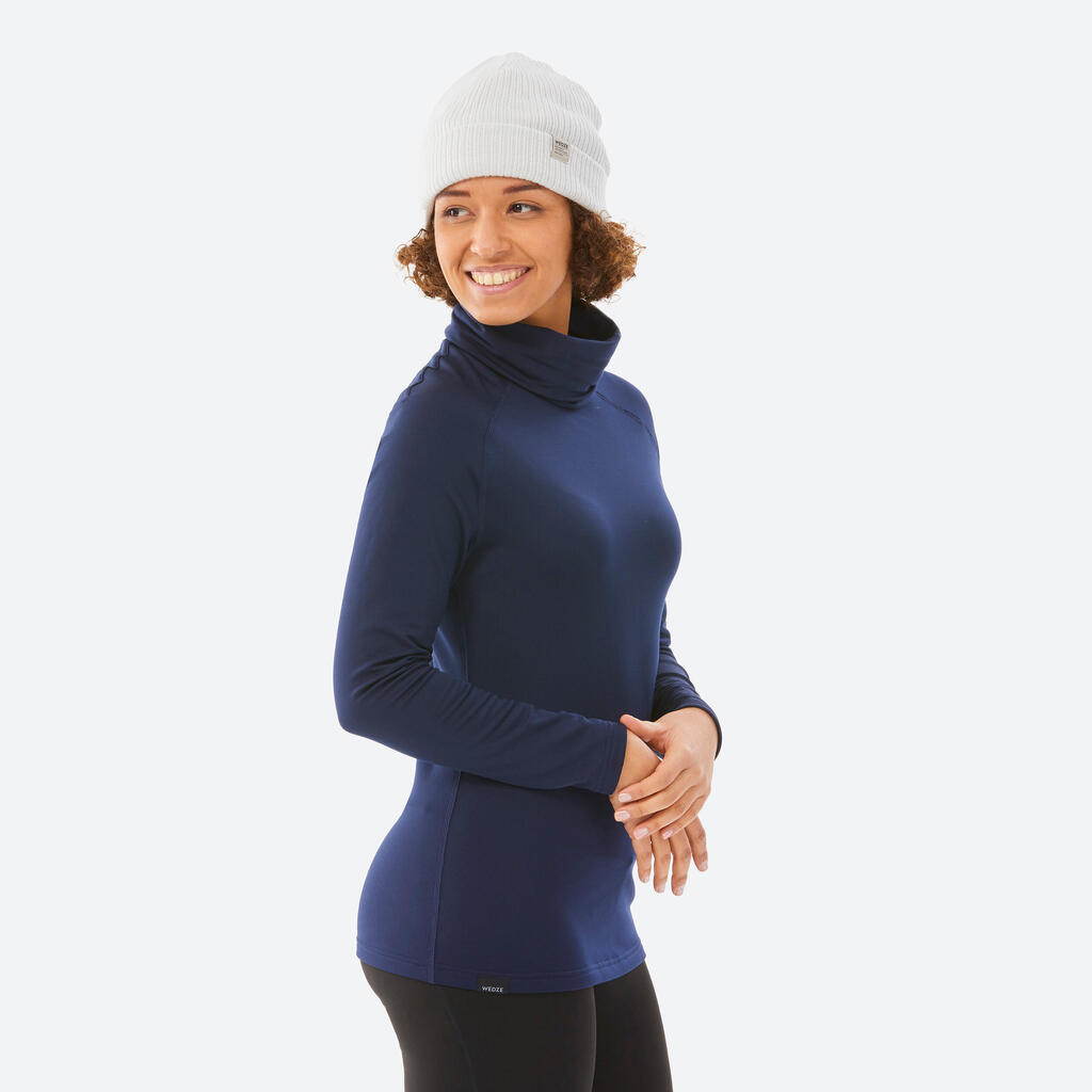 Women's Warm, Breathable Turtleneck Skiing Base Layer Top BL 500 - Green